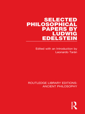 cover image of Selected Philosophical Papers by Ludwig Edelstein